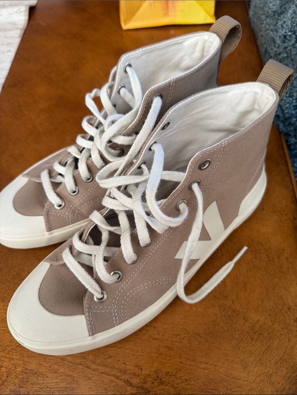 Women’s Veja Nova High-Top Canvas Sneakers in Taupe with White Trim